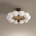 White Petal Shaped Glass Chandelier With Brown Base On Ceiling