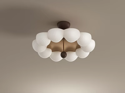 White Petal Shaped Glass Chandelier With Brown Base On Ceiling 3d model