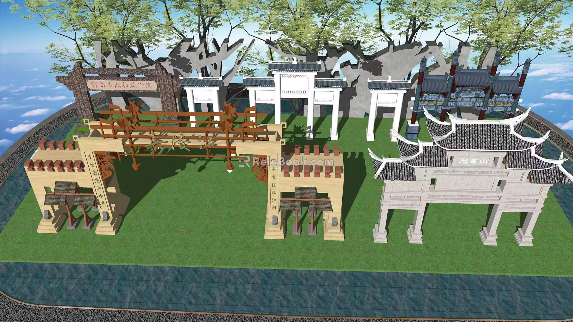Chinese-style archway gatehouse 3d model