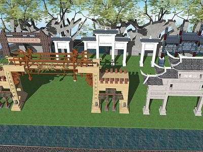 Chinese-style archway gatehouse model