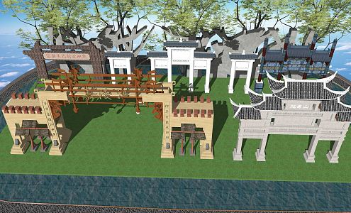 Chinese-style archway gatehouse 3d model