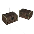 Set Of Two Vintage Brown Wooden Boxes With Brass Hinges And Locks