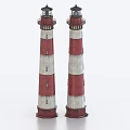 Two Tall Red And White Striped Lighthouses With Lantern Tops And Classic Design