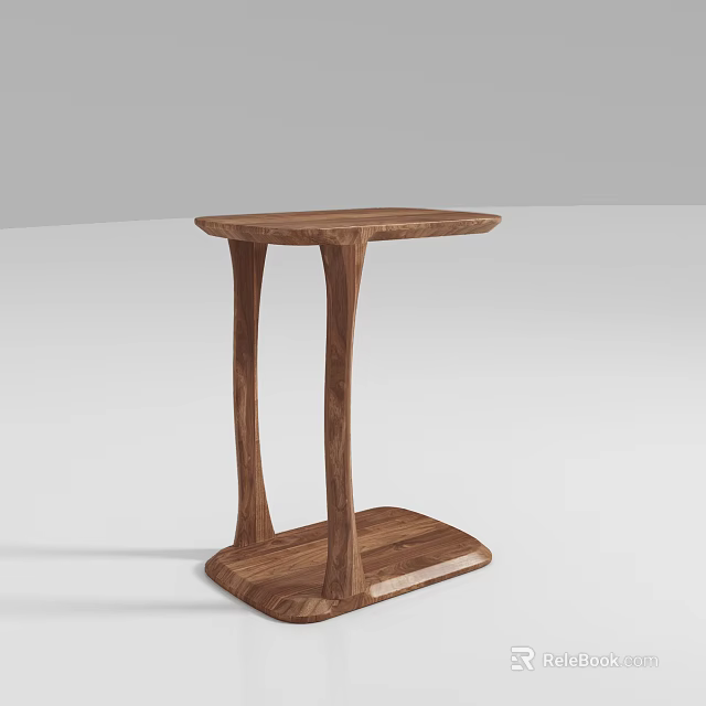 Modern Wooden Side Table With Unique Curved Legs And Square Base 3d model