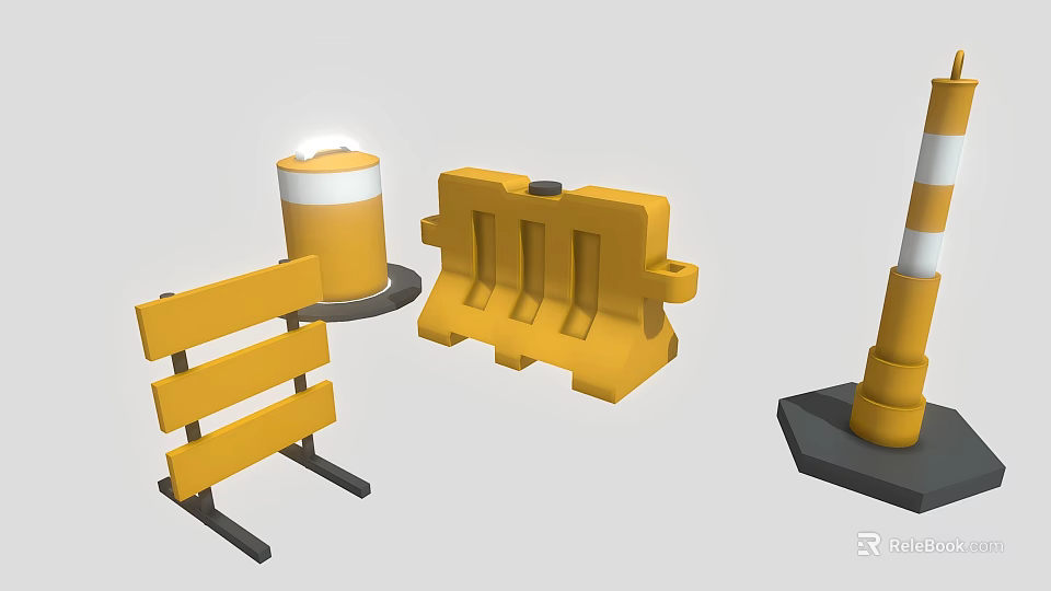 Yellow Road Safety Equipment Including Barriers Drums And Traffic Cones 3d model 