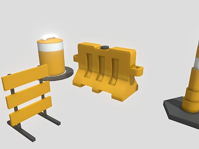 Yellow Road Safety Equipment Including Barriers Drums And Traffic Cones 3d model