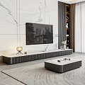 Modern TV Stand Design With Marble Backdrop And Open Shelves In Living Room