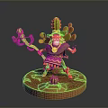 Man With Cactus Hat Decorative Outfit Holding Staff On Red Base With Small Cactus 3d model