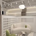 Modern Clothing Store Interior Design With White Walls Wooden Shutters Transparent Racks And Green Chair