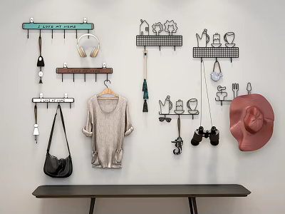 Wall Mounted Hooks for Organizing Hanging Clothes Bag Hat Headphones Mugs and Keys 3d model