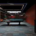 Billiard Room Interior With Player And Decorative Wall 3d model