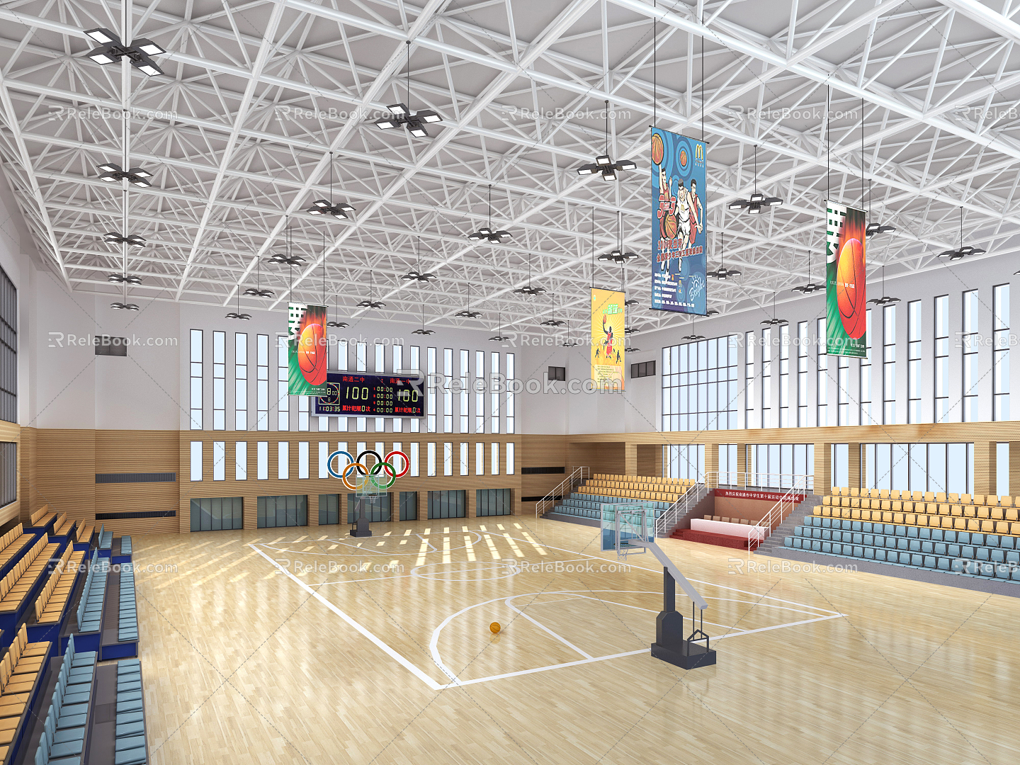 School basketball court Modern basketball court 3d model