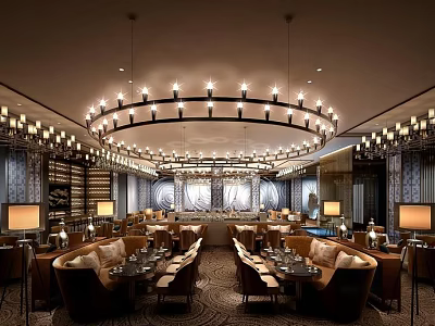 Elegant Café Interior With Chandeliers Comfortable Seating And Stylish Decor 3d model
