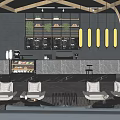 Modern Lounge Area With Sofas Coffee Tables Plants Bar Counter Bookshelves And Lighting Design