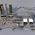 Public Facilities 3D Design Components With Street Lamps Benches Trash Bins And Signage