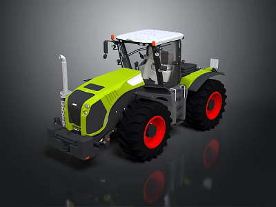 Green And White Tractor With Large Black Tires Red Rims And Cab 3d model