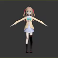 Child With Pink Twin Tails Green Bow Beige Coat White Dress Red Shoes Arms Outstretched