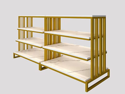 Modern Display Shelf with Golden Metal Frame and White Marble Multi Layer Design 3d model