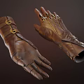 Brown Leather Gloves With Gold Decorations