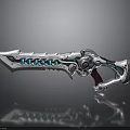 Fantasy Decorative Sword With Silver Metal Blade Blue Accents Red Handle And Intricate Mechanical Design