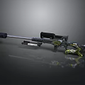 Modern Tactical Sniper Rifle With Scope Bipod Black Green Silver