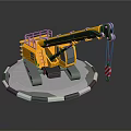 Yellow Tracked Construction Crane Equipment With Extended Arm And Hook On Circular Platform