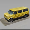 Yellow Classic Vintage Van Parked On Platform With Reflection In Dark Background