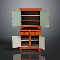 Vintage Wooden Cabinet With Green Doors Drawers And Open Shelves Design