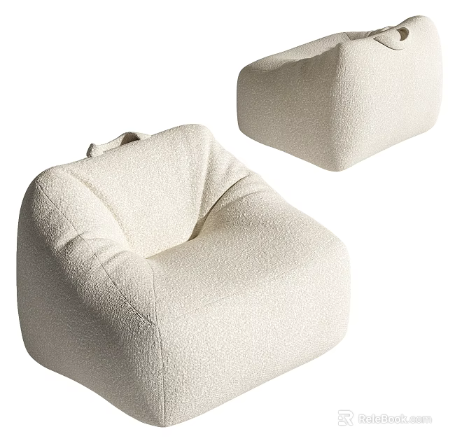 Ivory Soft Plush Bean Bag Chair With Cozy Comfortable Seating Design 3d model 