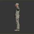 Military Style Character In Camouflage Outfit With Red Mask And Outstretched Arms