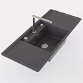 Black Single Bowl Kitchen Sink with Faucet and Integrated Flat Surface 3d model