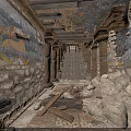 Ancient Cave Interior With Colorful Murals Stone Pillars And Stone Steps