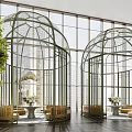 Modern Indoor Landscape Design With Exquisite Birdcage Shaped Pavilions For Luxury Hotel Public Space