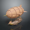 Vintage Brown Airship Model With Wooden Frame Ropes And Hanging Gondola