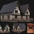 Ancient Traditional Wooden Building With Pointed Roof And Carved Decorations Interior Exterior Views