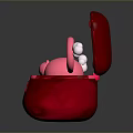Red Box With Open Lid Containing Pink Cat And Floating White Clouds