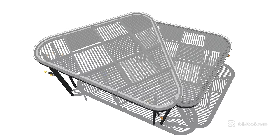 Modern Metal Pergola Design With Grid Pattern Roof And Black Frame Structure 3d model 