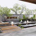 Serene Courtyard Garden Design With Stone Terrace Water Feature Outdoor Seating And Lush Plants