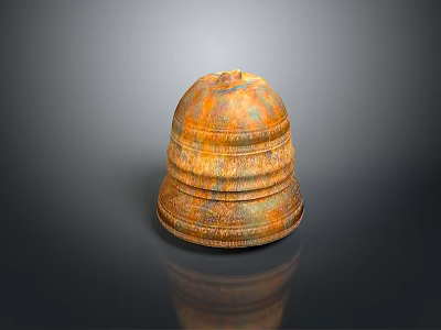 Traditional Decorative Household Item With Rustic Orange Patina And Carved Patterns 3d model