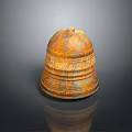 Traditional Decorative Household Item With Rustic Orange Patina And Carved Patterns