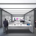 Modern Electronics Store With Wall Display Shelves Center Tables And Customers Browsing