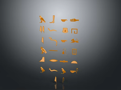 Golden Sculpture Carvings Icon Set With Various Animal Tool Geometric Shapes 3d model