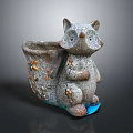 Raccoon Shaped Ceramic Flower Pot With Decorative Ornaments And Blue Base Design