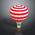 Vibrant Red And White Striped Hot Air Balloon With Classic Design And Basket