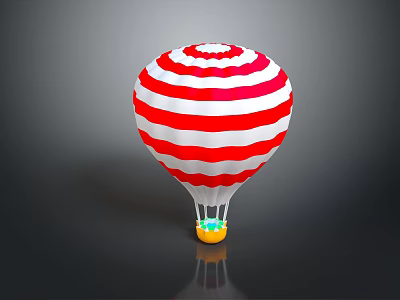 Vibrant Red And White Striped Hot Air Balloon With Classic Design And Basket 3d model