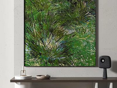 Green Textured Abstract Painting With Expressive Brushstrokes For Modern Interior Wall Art 3d model