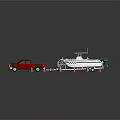 Red Pickup Truck Towing Boat With Orange Cones In Parking Area