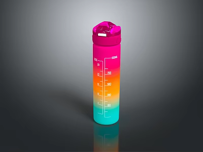 Colorful Gradient Water Bottle With Measurement Scale And Leakproof Lid For Daily Use 3d model