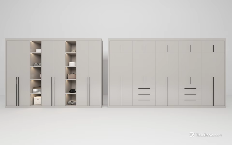 Modern Wardrobe With Multiple Doors Drawers And Organized Interior Storage Compartments 3d model 