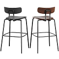 Modern Stylish Bar Stools With Black And Wooden Seats And Metal Frames
